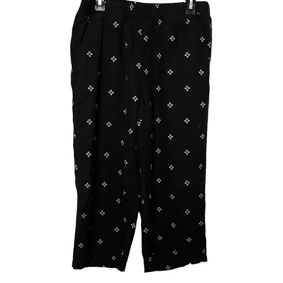 CROFT & BARROW HI-RISE WIDE LEG ANKLE PANTS, WOMENS, 1X, BLACK WITH WHITE FLORAL - Picture 1 of 12